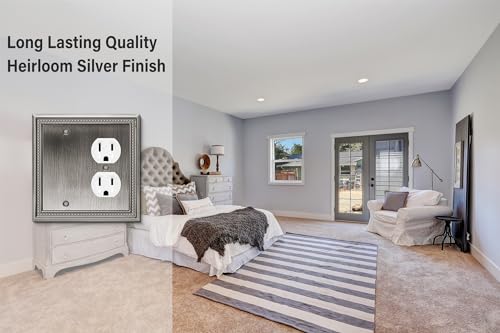 Image of Henne Bery Sunken Pearls Heavy Duty Decorative Wall Plate Switch Plate Outlet Cover (Blank /Duplex, Heirloom Silver)