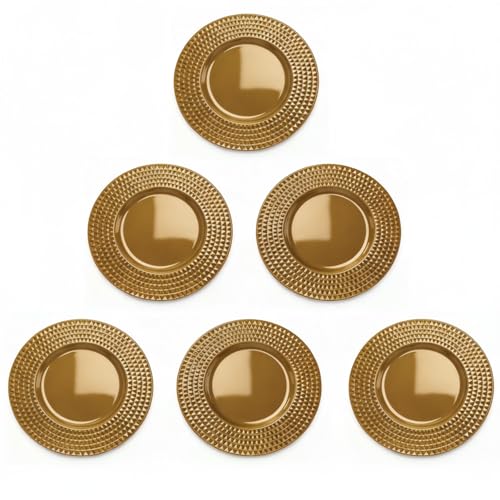 Glac Store Sottopiatto Elegante, Oro o Rosso, Polipropilene, 33 cm, Bordo Borchiato, Stile Moderno, Set da 4 o 6 Pezzi, per Natale e Matrimoni, Riutilizzabile, Lucido (6, Oro)