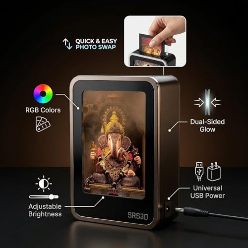 Image of Car Dashboard God Digital Frame Both Side with 16 Different Colors and Adjustable Brightness- Size 4.5 inchx3.3 inch | Shrimant Dagdusheth Ganpati and Lalbaugcha Raja
