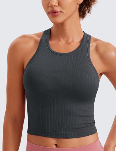 Image of CRZ YOGA Seamless Rib Racerback Crop Tank | Light Support, Removable Pads, Yoga, Ribbed, Racerback, Longline Sports Bras for Women