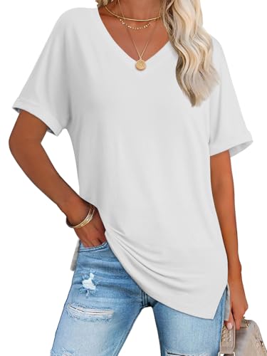 ATHMILE Womens Summer 2025 V Neck Casual Tunic Tops Spring Fashion Basic Trendy Outfits