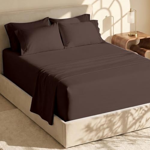 Image of Hearth & Harbor Extra Deep Pocket Queen Sheets Sets - Fits Mattress 18-24 Inches Deep - Extra Deep Pocket Sheets - 6 Piece Queen Size - Brown