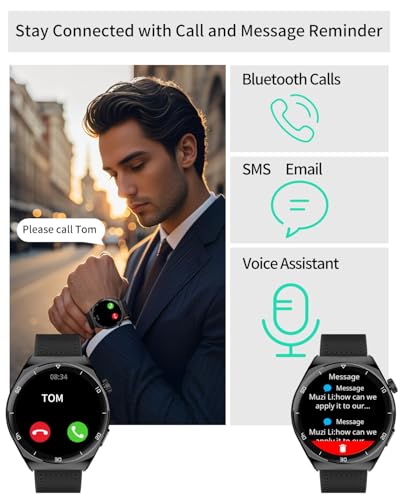 AMOLED Smart Watches for Men Women Fitness Tracker Watch Smartwatch for Android Phones/iPhone Compatible 1.43" HD Mens Watch with SOS ChatGpt AI Voice Heart Rate Sleep Female Cycle IP68 Waterproof