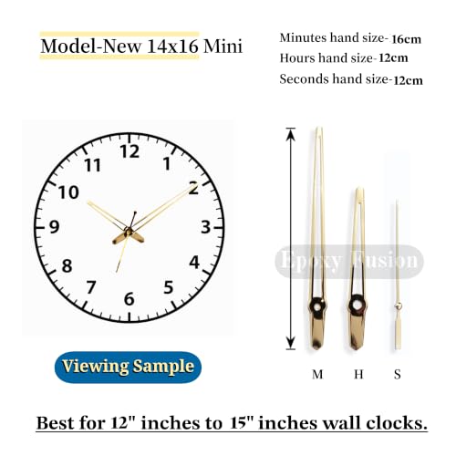 Image of Glossy Gold Metal Clock Hands Replacement Set - Modern Metallic Golden Needles for DIY Wall Clock Making, Resin Art & Crafts (Set of 1) (New 14x16 Gold Small)