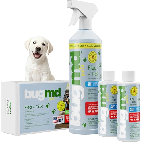 Image of BugMD Flea and Tick Concentrate (3.7 oz, 2 Pack) - Essential Oil Formula for Dogs, Controls Fleas, Ticks & Mites, Safe for Pet Beds, Kennels & Home Use