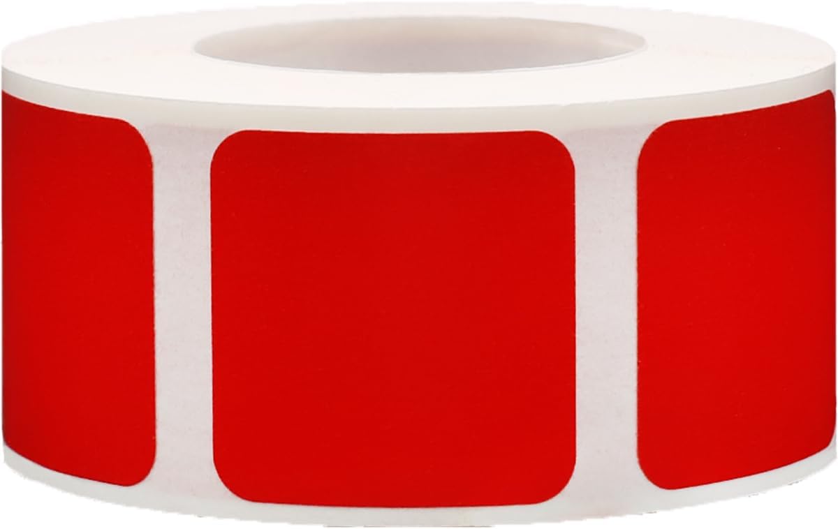 Red Color Coding Labels for Organizing Inventory, Storage, Retail, and Supplies – 1 Inch Square, 500 Total Semi-Gloss Adhesive Stickers on a Roll – Made in the USA