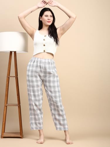 Image of KRYPTIC Women's 100% Pure Cotton Woven Pyjama | Mid Rise Relaxed Fit Full Length Nightwear Pant with Elasticated Drawstring Waistband & Side Pocket | Comfortable Lounge, Sleepwear & Casual Bottom Wear