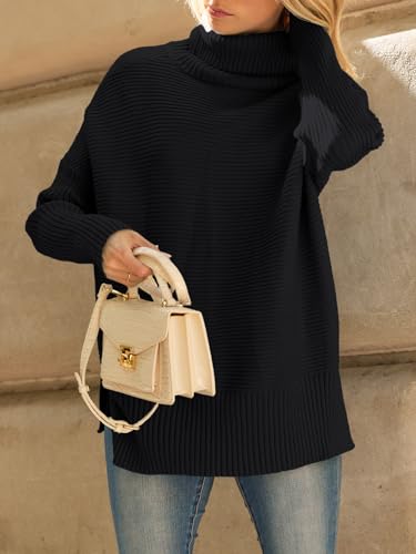 Lillusory Oversized Sweaters Women Long Turtleneck Turtle Neck Tunic 2024 Trendy Mock Pullover Batwing Sweater Tops Wear Leggings Black thumb #6