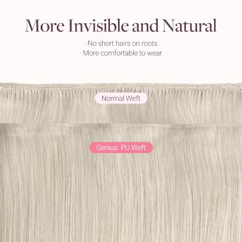 Image of GOO GOO Tape In Weft Hair Extensions Human Hair, Genius PU Long Weft Tape In Hair Extensions Real Human Hair, Silky Easy to Use, 60A Platinum Blonde 14 inch 50g