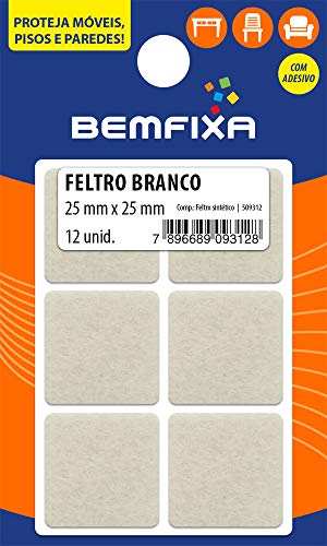 Protetor Adesivo Quadrado Em Feltro Para Móveis Bemfixa Branco