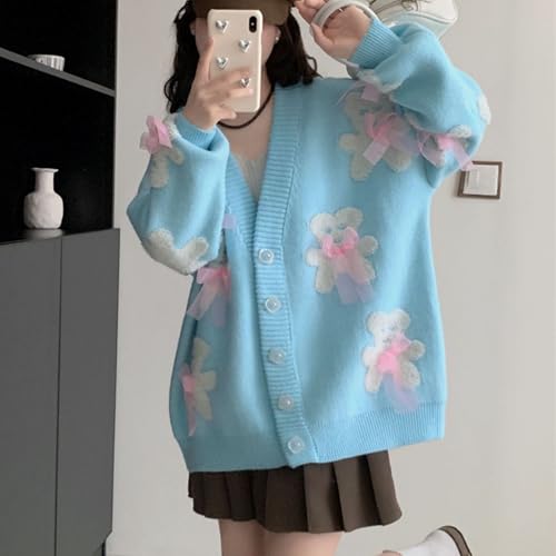Chevara Women’s Cute Bear Knitted Cardigan Long Sleeve Button Up Fuzzy Bear Cardigans Sweaters2
