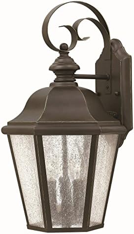 Hinkley Edgewater Medium Wall Mount Outdoor Lantern, Aluminum, Clear Seedy Glass, Traditional, Oil Rubbed Bronze Finish