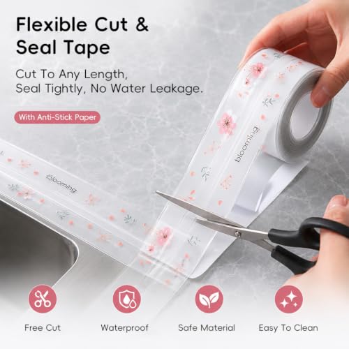 Image of HASTHIP 3.2M x5.0CM PVC Trim Tape - Self Adhesive Waterproof Tape for Kitchen Sink Corner Line Sticking Strip Washable Adhesive Caulk Tapes Self Waterproof Repair Tapes for Bathroom Kitchen Sink