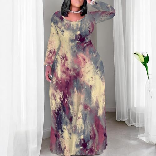 Image of PinkPatty Plus Size Maxi Dresses for Women Long Sleeve Crew Neck Sundress Casual Fall Dress with Pockets