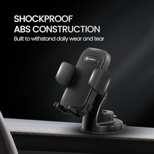 Portronics Clamp M4 Car Phone Holder Stand with 360 Degree Rotation, Strong Grip, Suction Cup Mount, Single Hand Use, Shockproof Build, Mobile Stand for Car (Black) 8 41kJzsBV08L