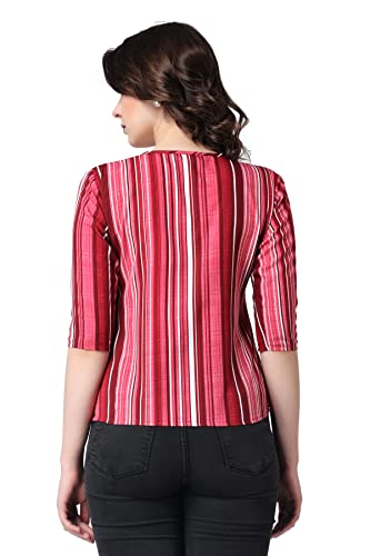 Image of POPWINGS Casual Printed Puff Sleeves Round Neck Top for Women || Stylish Summer Tops for Women || Hip-Length Women Top