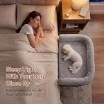 Bedside Dog Bed, 2.8-Inch Bolster for Neck Relief, Compatible with Pet Ramp(Not Included), Foldable & Portable Pet Bed Extension Attachment, for Small/Medium Dogs (Up to 40 LBS) & Cats