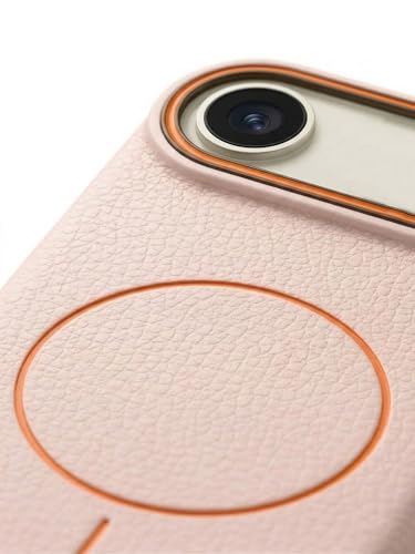 Image of amazon basics Luxury MagSafe Compatible Leather Texture Back Cover for iPhone 17 Air | Raised Camera Protection | Slim Fit Shockproof Case with Metallic Accents (Pink)