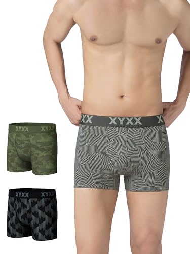 Image of XYXX Men's Cotton Modal Geometric Print Trunks | Antimicrobial, No-Marks Waistband Underwear for Men Combo (Pack of 3)