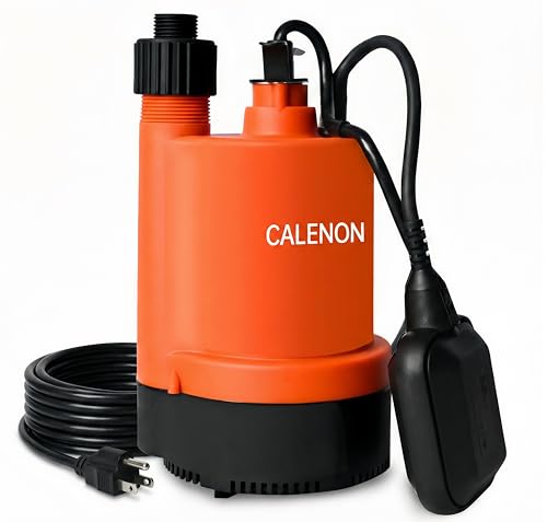 CALENON 1/3 HP Submersible Sump Pump with Automatic Float Switch, 2400 GPH Utility Pump for Draining Flooded Basements, Window Wells, Stock Tanks, Thermoplastic, 3/4' Garden Hose Adapter