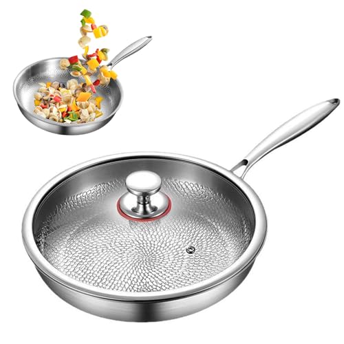 Pan Pro Martiled Titanium, 10/11/12 Pulgadas de Sartén Multifuncional con Tapa, Superficie Resistente a Arañazos Ultra Duradera, Titanio Puro, Antiadherente y No Tóxico, para Todas Las Estufas