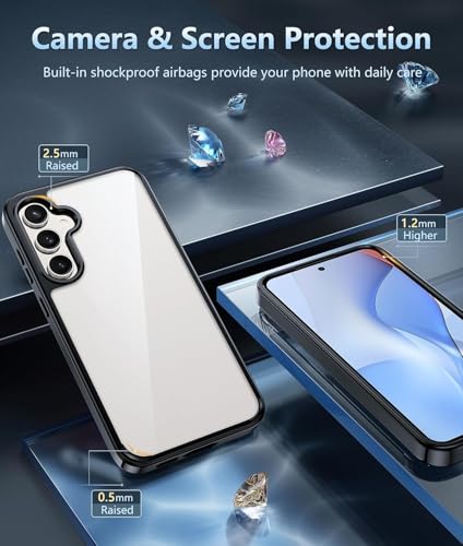 Image of ClearBlack Transparent Back Cover for Samsung Galaxy S24 FE, Anti-Yellow Clear Polycarbonate Hard Back with Black TPU Bumper, Shockproof Hybrid Case, Anti-Scratch 360 Protection Cover