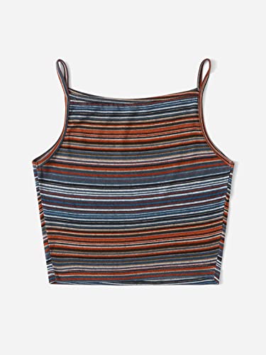 COZYEASE Women's Striped Print Tank Top Vest Slim Fitted Spaghetti Strap Sleeveless Casual Crop Top2