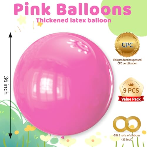 Image of Pink Balloons 9pcs 36 Inch Extra Large Big Jumbo Giant Matte Pink Balloons for Baby Shower Valentine's Day Princess Bridal Shower Bachelorette Birthday Party Decorations