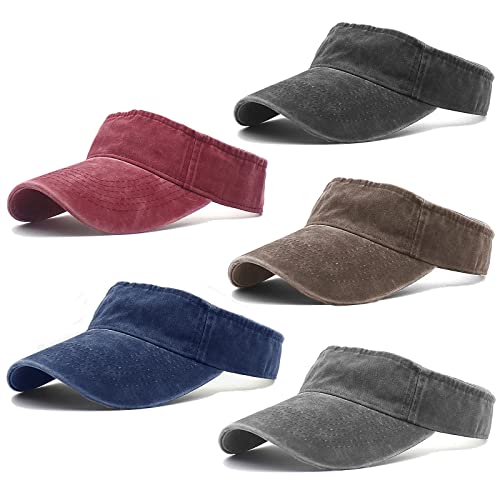 Ultrafun 5 Pack Men Women Visors Sports Tennis Golf Sun Visor Adjustable Distressed Summer Beach Sun Visor Hats (5Pack-Multicolor 1) #TOP14