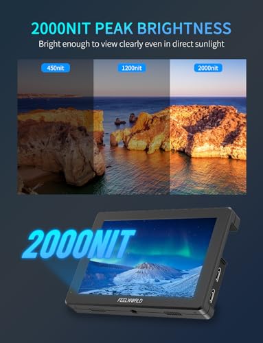 Image of FEELWORLD T7 PRO 7 Inch 2000 nit DSLR Camera Field Monitor Ultra-Bright with Waveform, Vectorscope, False Color, Focus Peaking, HDR Preview & HDMI Loop-Out ， F750 4400mAh Battery and Bag
