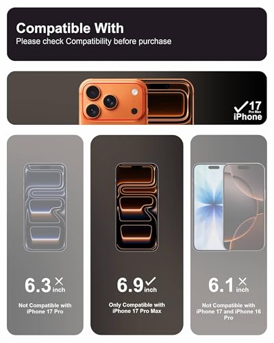 Image of Affix 2 Pack for iPhone 17 Pro Max Full Coverage Tempered Glass, Screen Protector Guard with Easy Fix Installation Tool, 9H Hardness Shatterproof, HD Clear Scratch Resistant