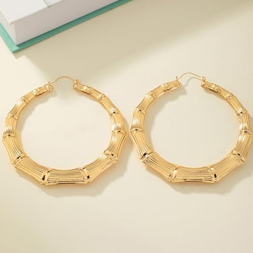 Bamboo Earrings for Women 90s Outfits for Women Large Gold Bamboo Hoop Earrings Hip Hop 80s 90s Jewelry Gifts Party Custom Accessories3