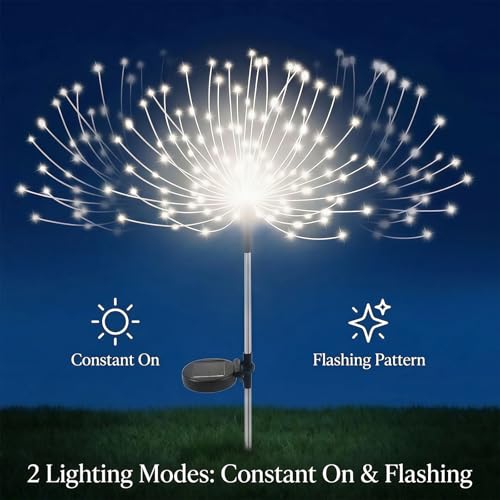 2 Pack Solar Firework Lights Outdoor, 200 LED Starburst Garden Lights, Adjustable Height 2/3-Rod 51in Taller Design, Stainless Steel, 2 Modes, IP65 Waterproof Pathway Lights for Yard Patio Lawn by KOUHRTO - Image 4