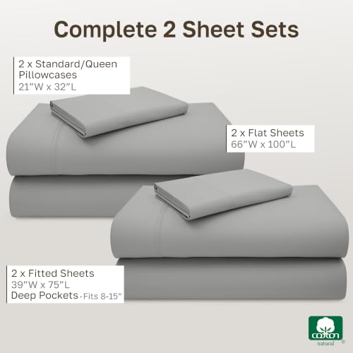 Image of California Design Den 2-Pack 100% Cotton Bed Sheets Twin Size Sets - Luxury 600 Thread Count Sateen, Twin Sheets Set, Deep Pockets, Soft, Crisp and Durable Bedding - Light Grey