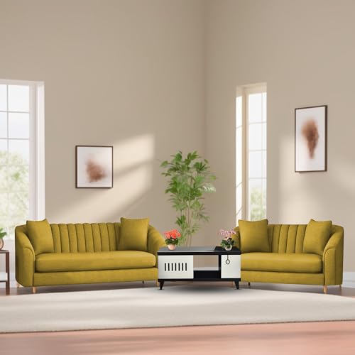 Image of Doraldo 3 + 2 Seater Sofa Set for Living Room (Yellow) Premium Fabric Sofa