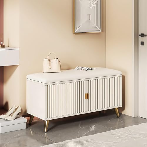 Banc de rangement à chaussures doré avec étagères réglables et coussin