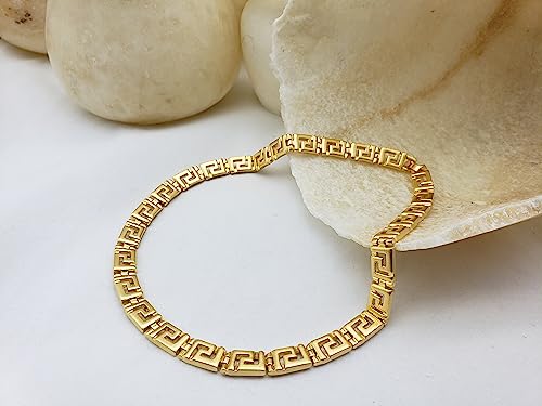 Classical Meander Gold Link Necklace - Inspired by Greek Architecture - 16"3