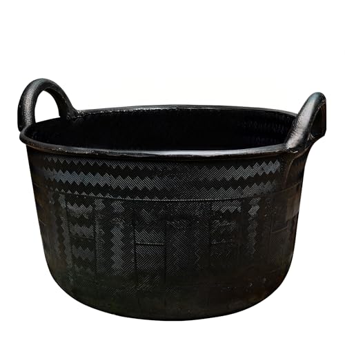 Large Bucket with Handles - 30L/8-Gal Natural Rubber Bucket - Multi Use Yard Waste Bin, Harvesting Basket for Gardening, or Utility Tub for Soaking and Washing Laundry by Kings County Tools (Black)