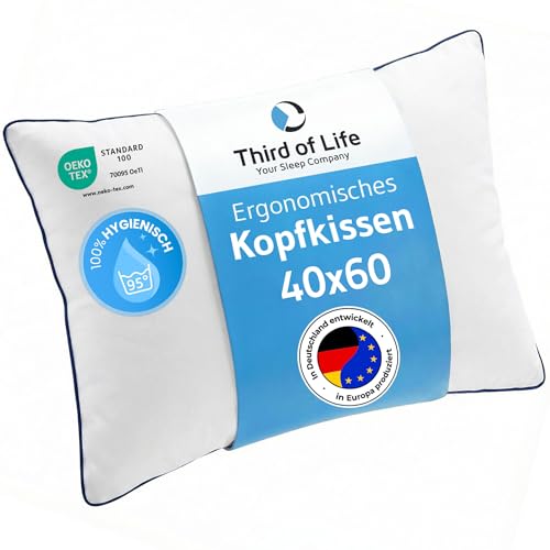 Kopfkissen 40x60 inSPIRO, Premium Kissen von Schlafexperten entwickelt, Ergonomisches Schlafkissen für Seitenschläfer, Rückenschläfer, Bauchschläfer, Ideales HWS Nackenstützkissen, Pillow made in EU