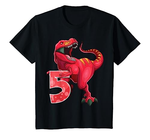 Bambino 5 ° compleanno camicia Dino T Rex 5 anni
