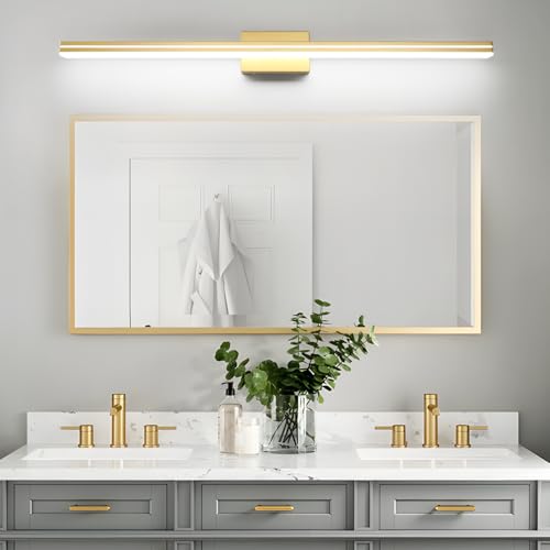 Image of SineRise 48-Inch LED Modern Bathroom Vanity Light Bar, Gold Modern Acrylic Bathroom Wall Lighting Fixtures Over Mirror (Cool White 6000K)