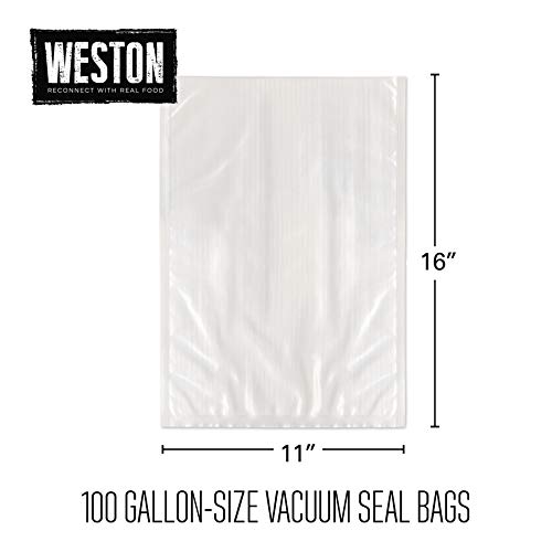 Image of Weston 11 inch x 16 inch Gallon Vacuum Sealer Bags For Meal Prep & Sous Vide | 2 Ply 3mm Thick | Compatible With NutriFresh & FoodSaver | BPA Free | 100 Count | Clear