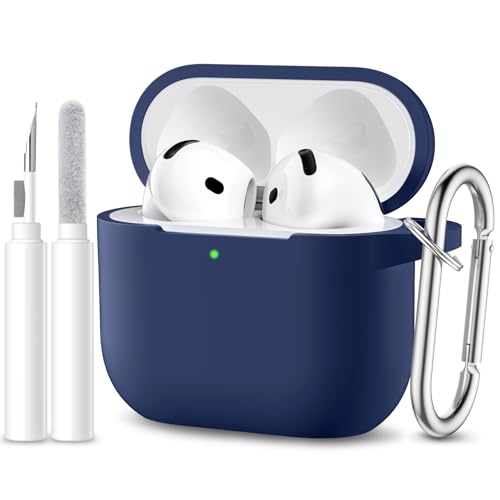 Maledan Cover Compatibile con AirPods 4 2024 Custodia, Case Protettiva Antiurto in Silicone Morbido per Apple AirPods 4 Generazione Custodia con Kit di Pulizia e Moschettone [LED visibile],Blu Scuro