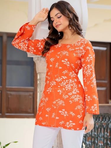 Image of Women's Cotton Printed A-line Straight Short Kurti