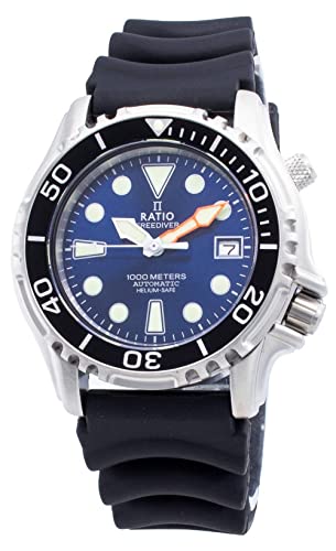 Image of RATIO FreeDiver Helium Safe Dive Watch Stainless Steel Automatic Diver Watch 1000M Water Resistant Diving Watch for Men (Blue), Blue, Diver