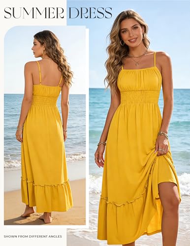 Image of GRACE KARIN Women's Summer Maxi Dress 2026,Smocked Ruched Bust Sundress with Adjustable Straps & Pockets-Beach Vacation Dress