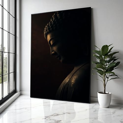 Toile statue de Bouddha zen 80x120 cm avec cadre intérieur pour décoration murale