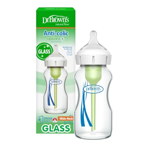 Dr. Brown's Anti-Colic Options+ Wide-Neck Glass Baby Bottle, 9 oz, 1-Pack - image 1