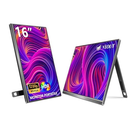 Veout 16" Portable Monitor, 1920 * 1200P IPS Laptop Screen with USB-C, HDMI Gaming Monitor Featuring a Kickstand, 0.3" Ultra-Slim for Travel and Office Use