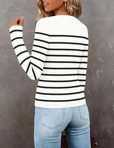 ONLYSHE Women's Casual Crewneck T Shirts Ribbed Knit Sweater Slim Fit Solid Basic Ladies Pullovers Fall Long Sleeve Tops4